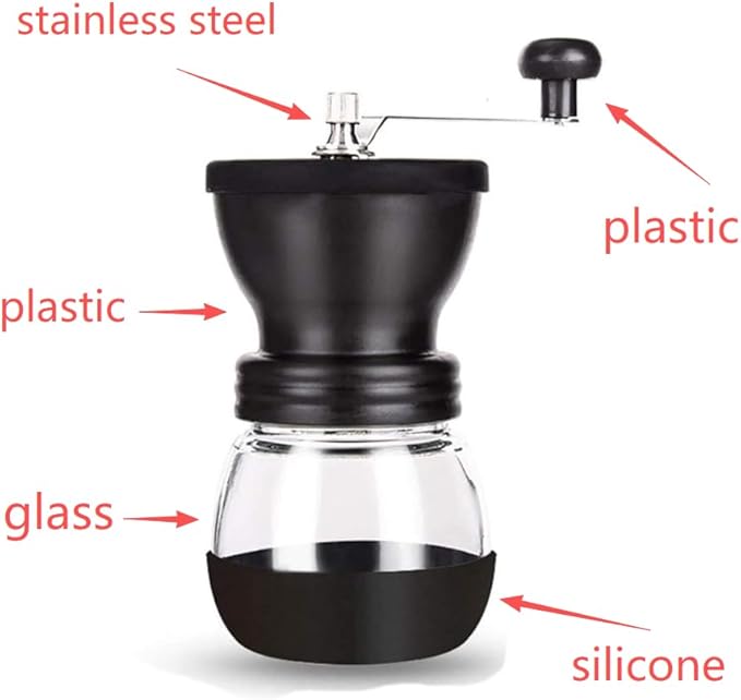 Manual Coffee Bean Grinder with Ceramic Burr, Hand Coffee Grinder Mill Small with 2 Glass Jars( 11OZ per Jar) Stainless Steel Handle for Drip Coffee, Espresso, French Press, Turkish Brew