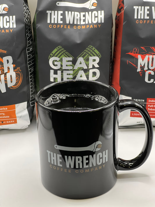 The Wrench Coffee Company CUP!  Sip or gulp some kickin Wrench Coffee in this masculine styled cup.