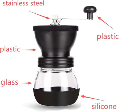 Manual Coffee Bean Grinder with Ceramic Burr, Hand Coffee Grinder Mill Small with 2 Glass Jars( 11OZ per Jar) Stainless Steel Handle for Drip Coffee, Espresso, French Press, Turkish Brew