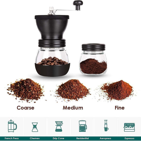 Manual Coffee Bean Grinder with Ceramic Burr, Hand Coffee Grinder Mill Small with 2 Glass Jars( 11OZ per Jar) Stainless Steel Handle for Drip Coffee, Espresso, French Press, Turkish Brew