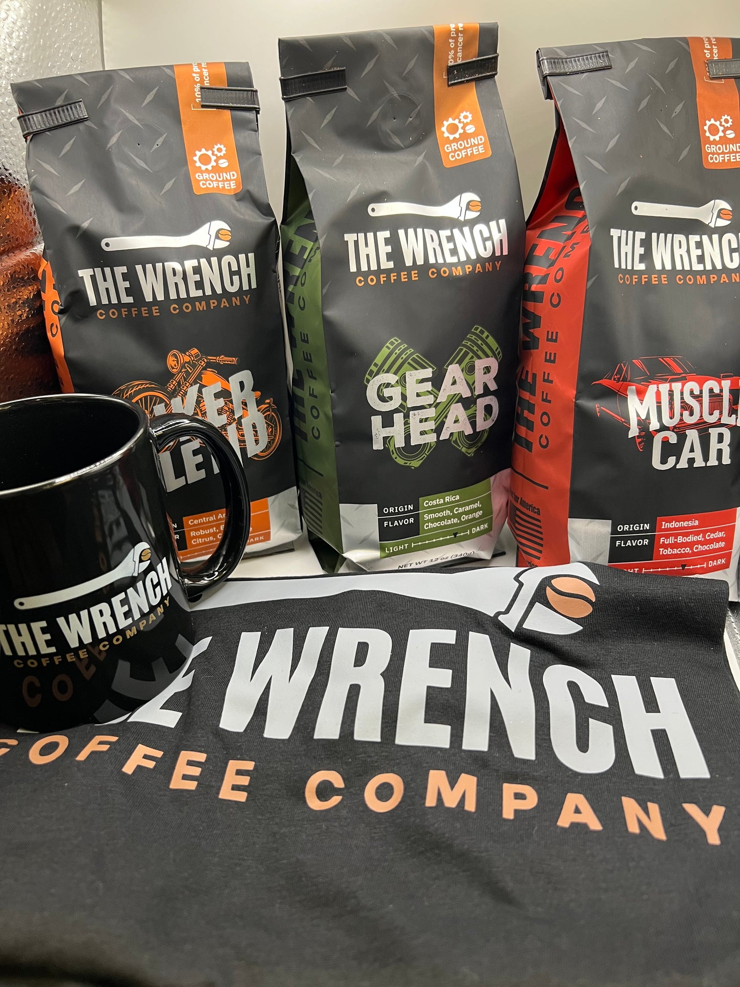 The Wrench Coffee Company TEE.  Black.  Bold tee for bold coffee people.